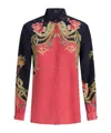 Etro Enchanted Floral Long-sleeve Silk Engineered Shirt In Red