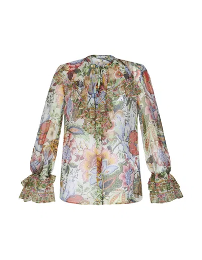 Etro Printed Silk Shirt With Ruffles In Multicolour