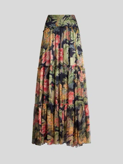 ETRO , PRINTED SILK SKIRT, WOMAN, NAVY BLUE, SIZE 46
