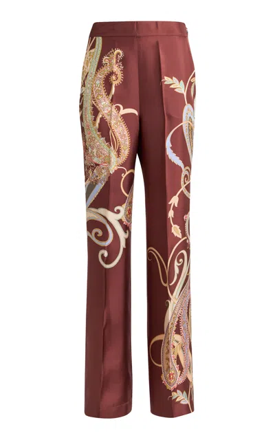 Etro Printed Silk Straight-leg Pants In Burgundy