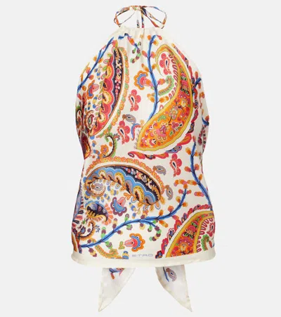 Etro Women Silk Top With American Neckline And Floral Paisley Pattern In Multi