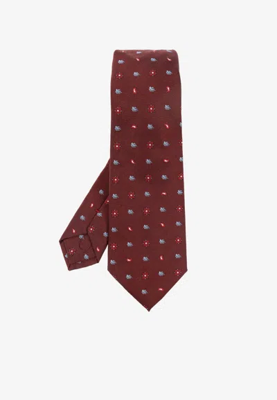 Etro Printed Silk Tie In Burgundy