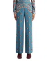 Etro Largo Floral Paisley Silk Straight-leg Pants In Blue