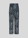 Etro Foliage-print Silk Trousers In Navy Blue