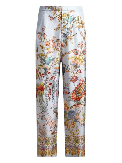 Etro High Waist Wide Leg Silk Trousers In Multi