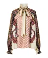 Etro Silk Twill Blouse With Silk Scarf And Floral Geometric Motif In Multi