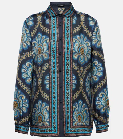 Etro Paisley-print Silk Shirt In Navy