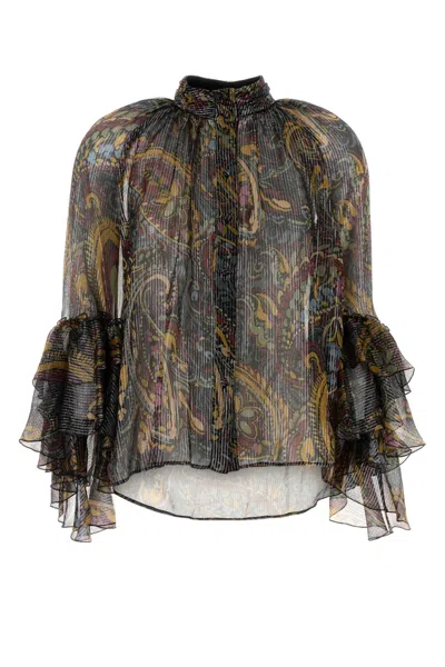 Etro Printed Silk-blend Blouse In Stripped