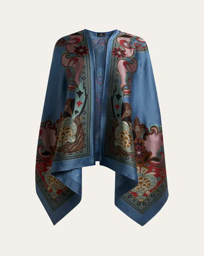 Etro Printed Silk-blend Cape In Blue