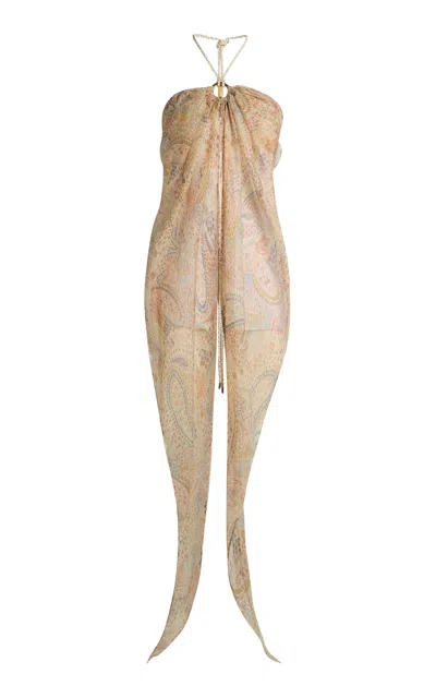 Etro Printed Silk-blend Halter Top In Neutral