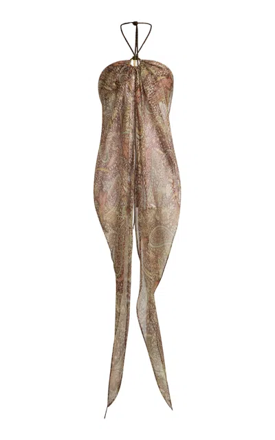 Etro Printed Silk-blend Halter Top In Neutral