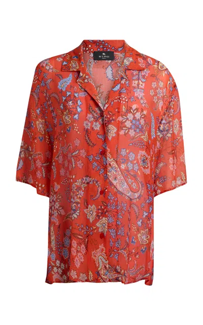 Etro Printed Silk-blend Shirt In Brown