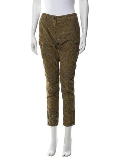 Pre-owned Etro Printed Skinny Leg Pants In Green