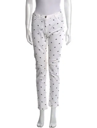 Pre-owned Etro Printed Skinny Leg Pants In White