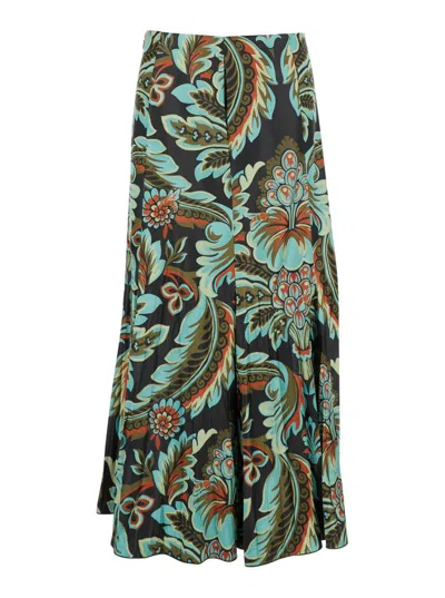 ETRO MULTICOLOR PLEATED SKIRT WITH FLORAL PRINT IN FABRIC WOMAN