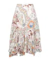 Etro Asymmetric Floral-print Cotton-poplin Midi Skirt In Nude