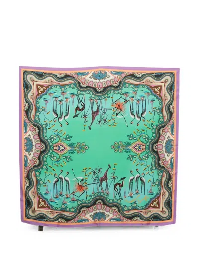 Pre-owned Etro Printed Square Scarf In Green