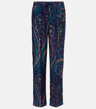 Etro Printed Straight Pants In Blue