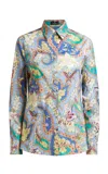Etro Cotton Shirt With Floral Print And Collared Neck In Multi