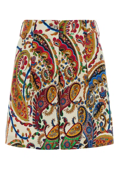 Etro Printed Stretch Cotton Shorts In Multi