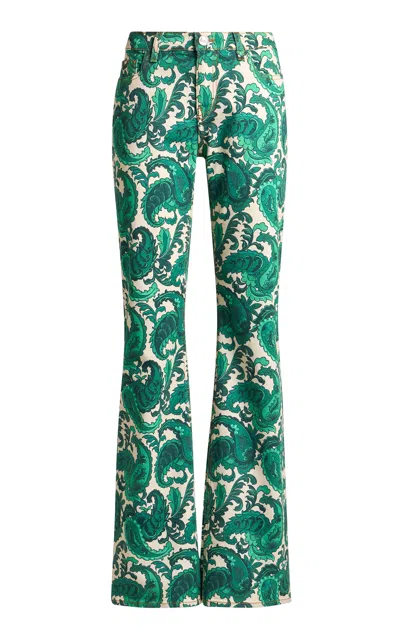 Etro Printed Stretch Low-rise Flared Jeans In Green