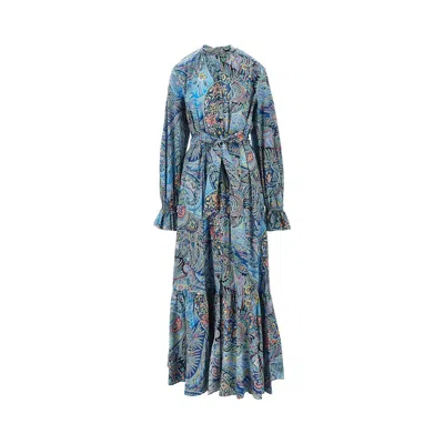 Etro Printed Stretch Poplin Maxi Dress In Blue