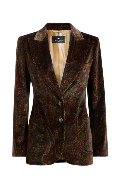 Etro Printed Stretch-cotton Blazer In Burgundy