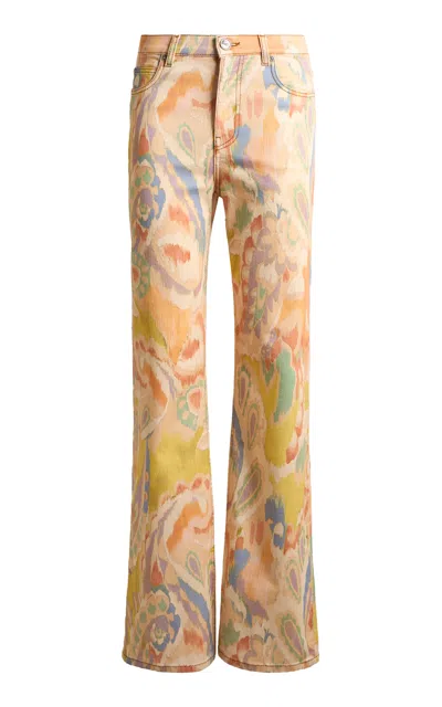 Etro Printed Stretch-denim Flared Jeans In Yellow