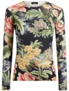 Etro , Printed Cashmere And Silk Sweater, Woman, Navy Blue, Size 48 In Blue