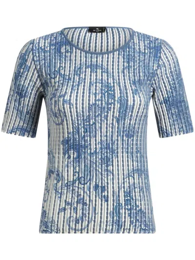 Etro Printed Knit T-shirt In Blue