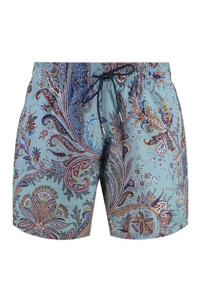 Etro Printed Swim Shorts In Blue