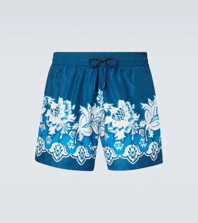 Etro Printed Swim Trunks In Blue