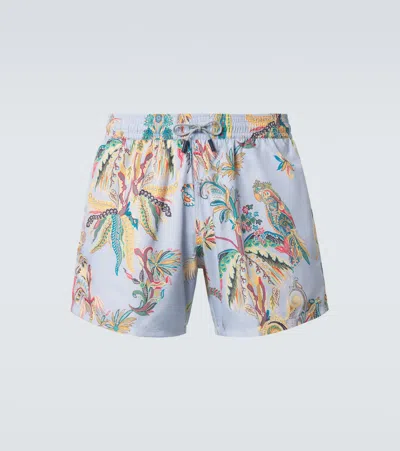 Etro Printed Swim Trunks In Blue