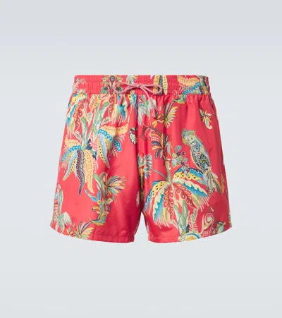 Etro Swim Shorts With Placed Parrot And Palm Tree Print In Multi