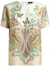 Etro Signature Print Silk T-shirt In 白色