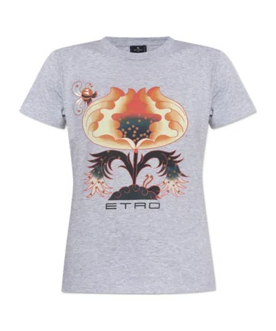 Etro Floral-print T-shirt In Gray