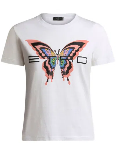 Etro Printed T-shirt With Embroidered Logo In White