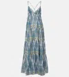 Etro Womens Print On White Base Paisley-print Sleeveless Cotton-silk Woven Midi Dress In Blue