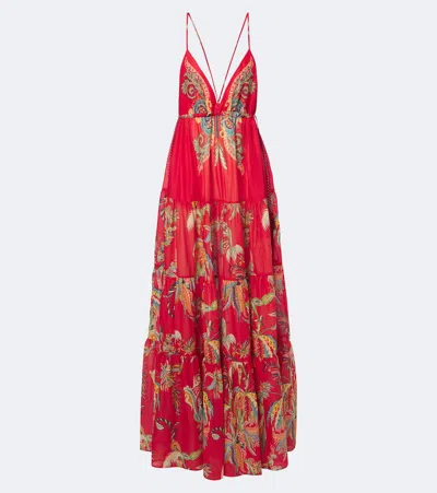 Etro Printed Tiered Cotton Maxi Dress In Multi