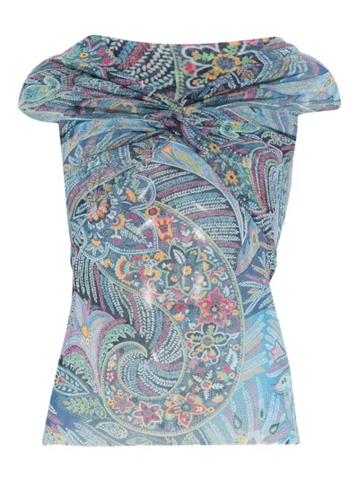 Etro Printed Top In Blue