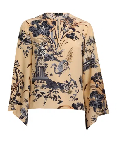 Etro Floral-printed Silk Crepe De Chine Blouse In Brown
