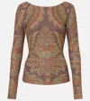 Etro Jersey Sweater With Floral Motif In Brown