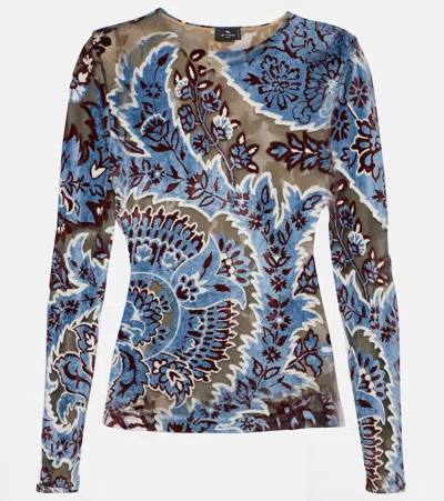 Etro Multicolor Long Sleeve Top With Paisley Motif In Var. Multicolor F.do Azzurro