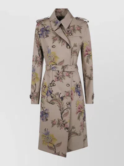 Etro Printed Trench Coat In Brown