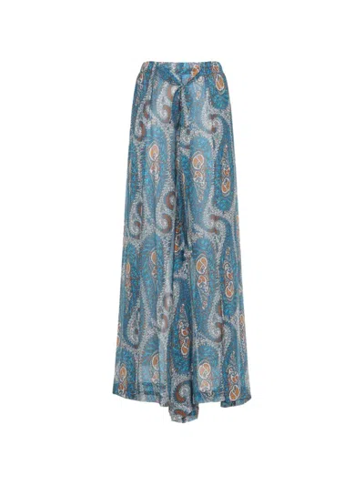 Etro Printed Crepe De Chine Wide-leg Pants In Blue