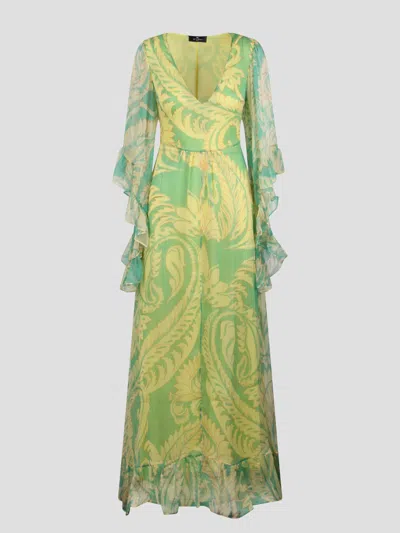 Etro Printed Tulle Dress In Green