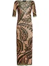 Etro Printed Tulle Midi Dress In Pink & Purple