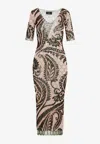 Etro Printed Tulle Midi Dress In Multicolor