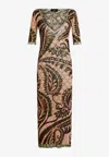 Etro Printed Tulle Midi Dress In Multicolor