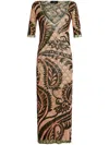 Etro Printed Tulle Midi Dress In Pink & Purple
